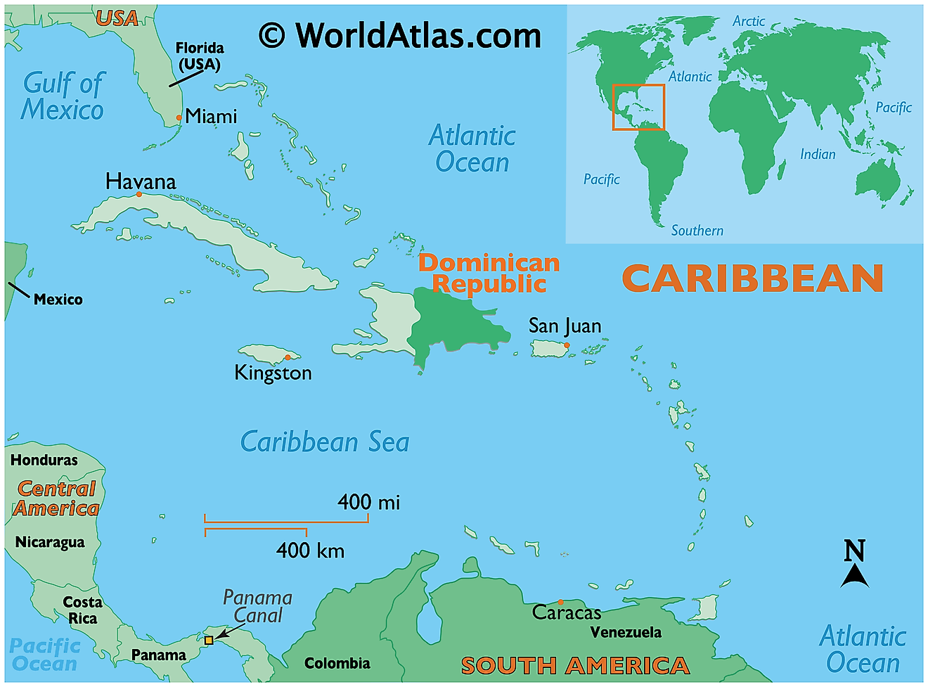 Map showing location of Dominican Republic in the world.