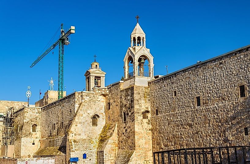 Exterior of the Church of the Nativity in Bethlehem, Palestine.