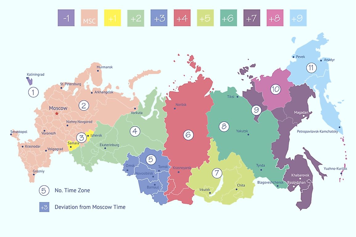 There are 11 time zones across Russia.