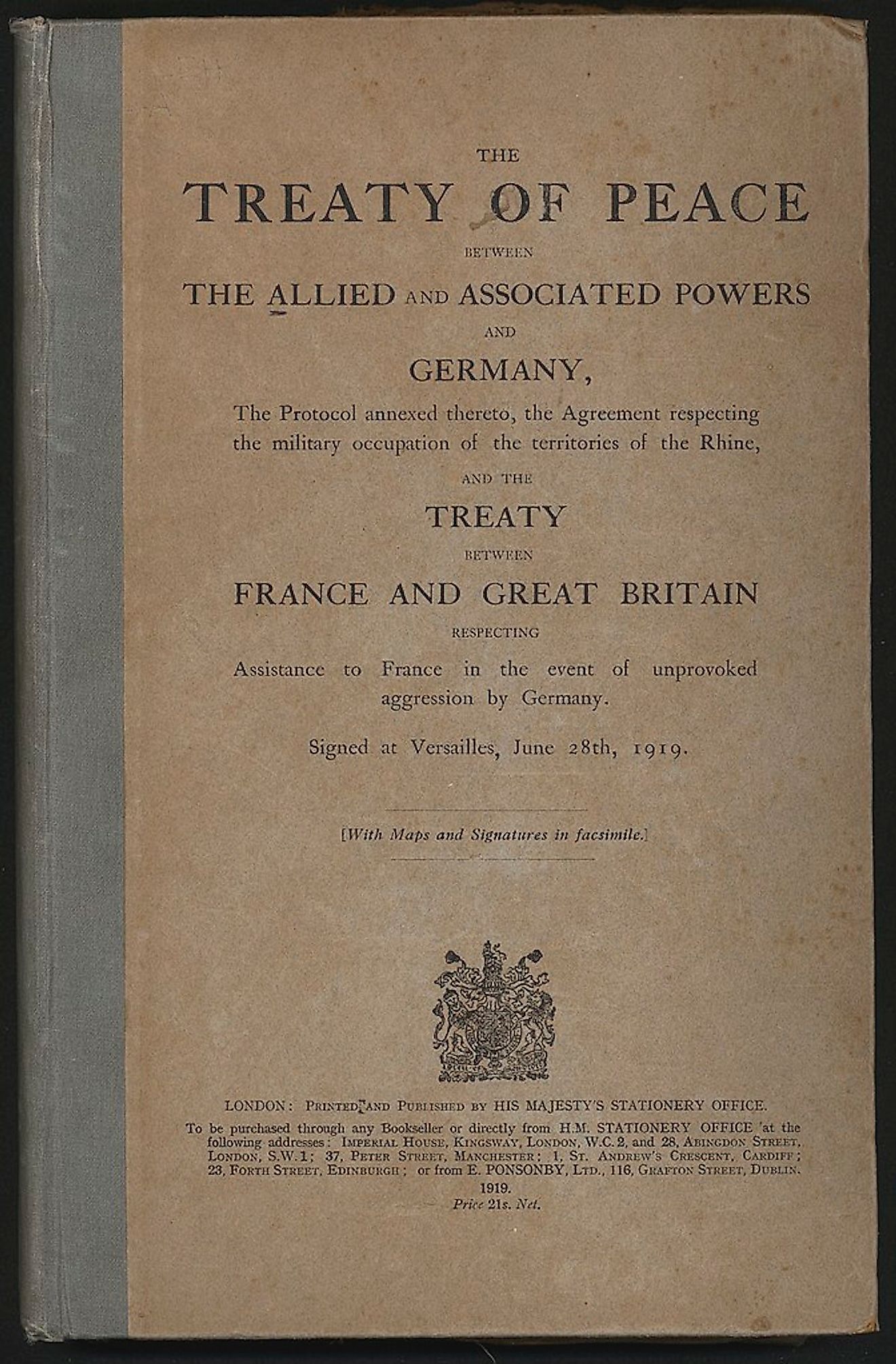 Treaty of Versailles, English version. Image credit: Auckland War Memorial Museum/Public domain