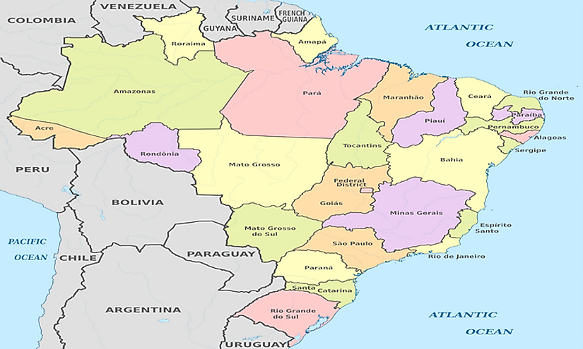 A map exhibiting the states of Brazil.
