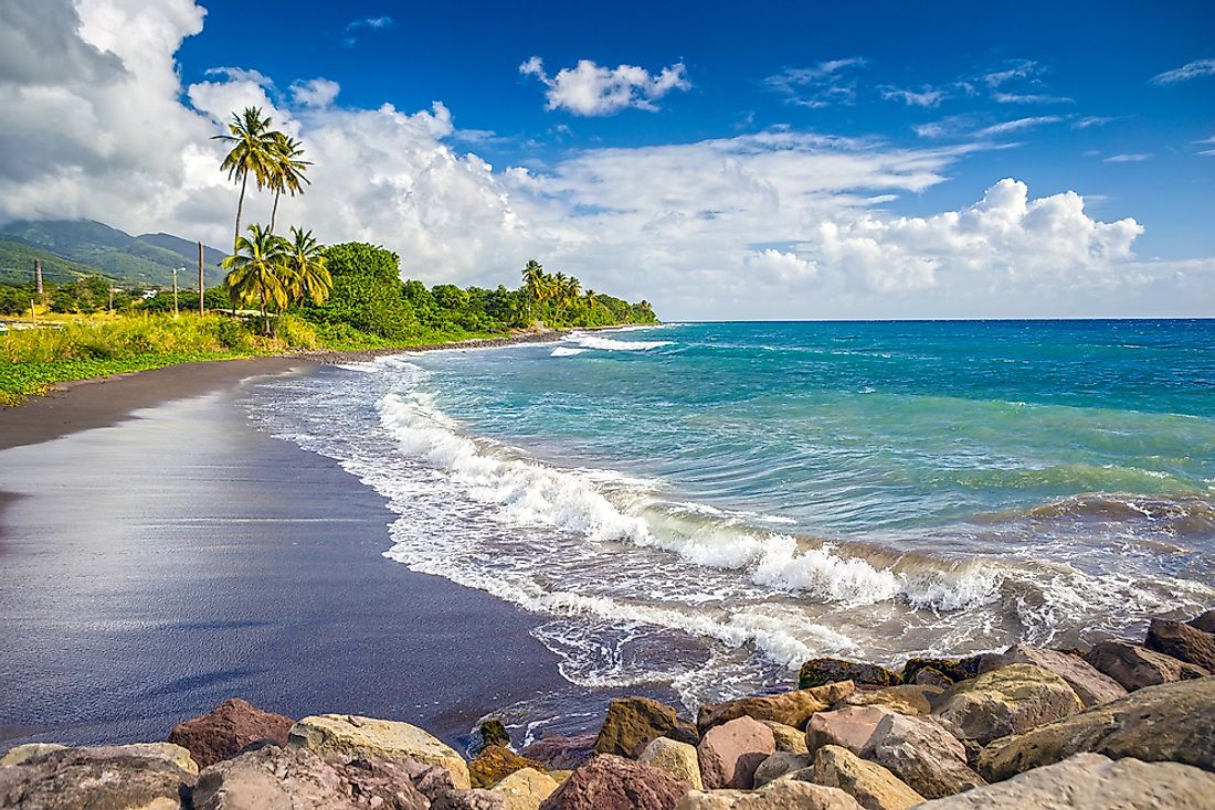 A black sand beach in Saint Kitts. 