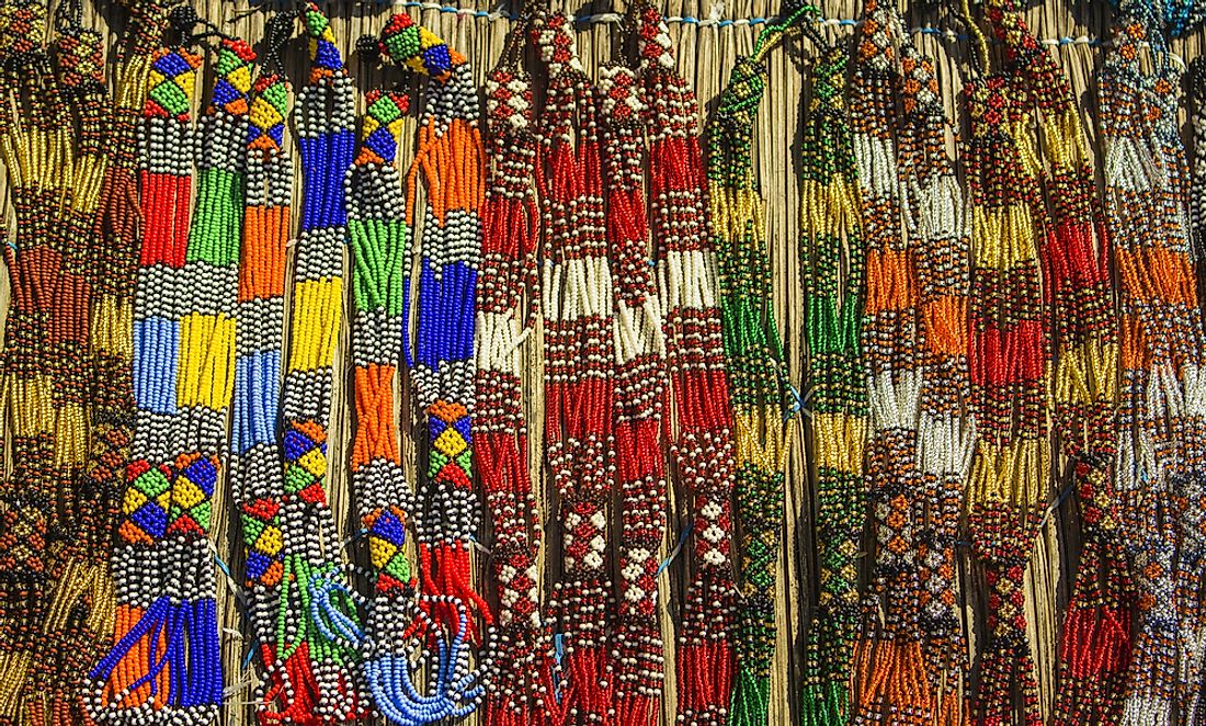 Colorful beads for sale at a market in Zambia. 