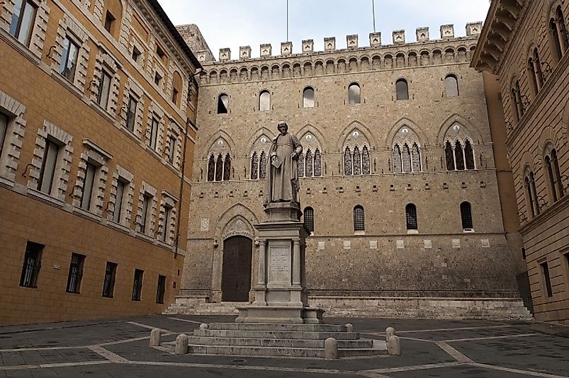 Courtyard outside of the Banca Monte dei Paschi di Siena in Italy, the oldest operational bank still standing.