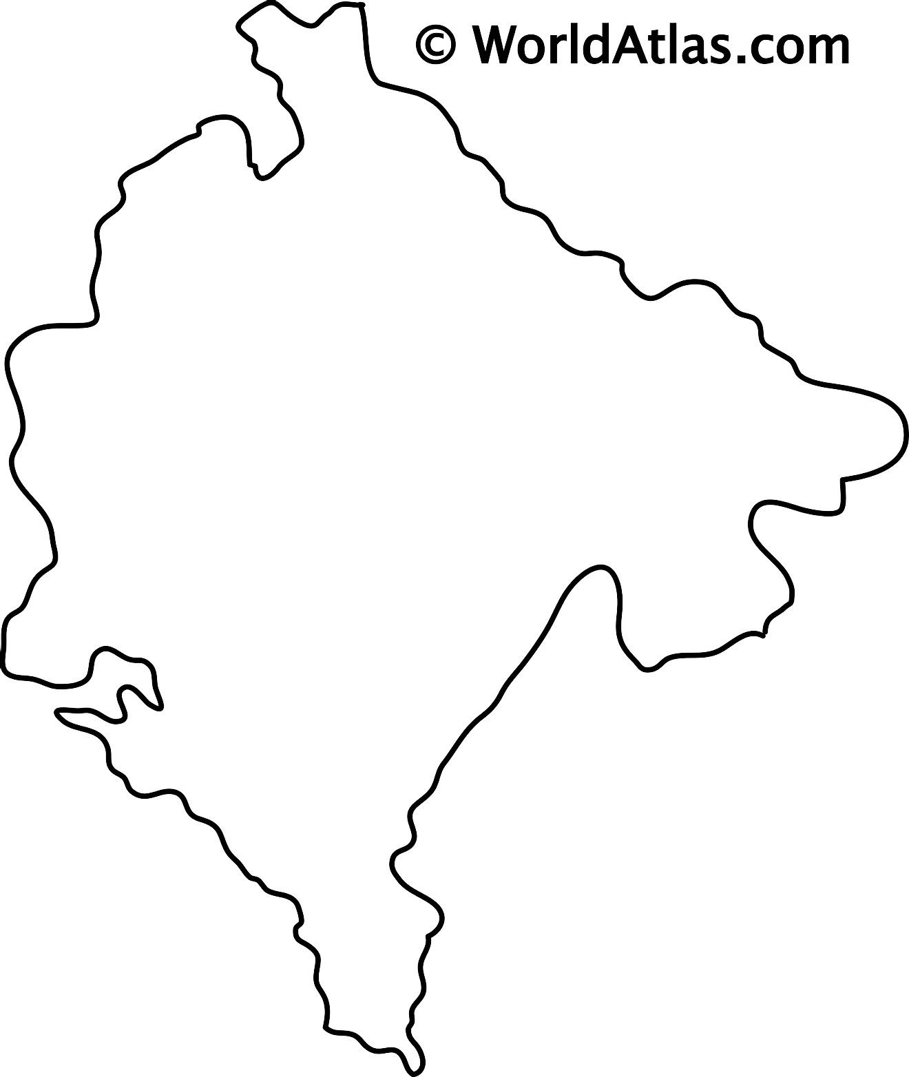 Blank Outline Map of Montenegro
