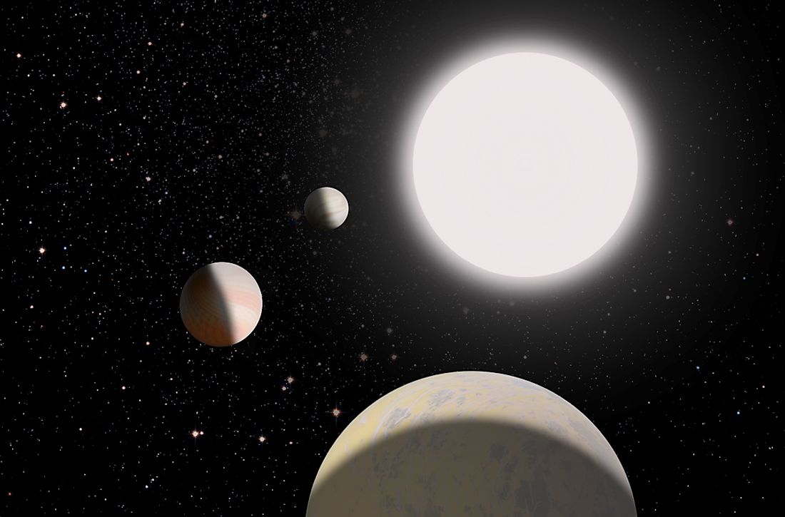 A 3D illustration of dwarf planets and stars. 