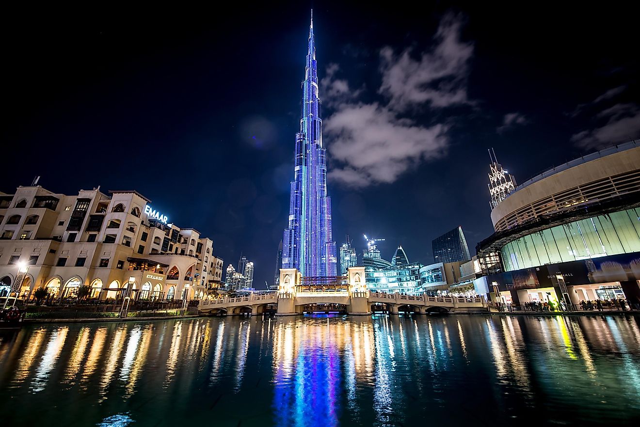Burj Khalifa skyscraper in the night. Credit: oneinchpunch / Shutterstock.com