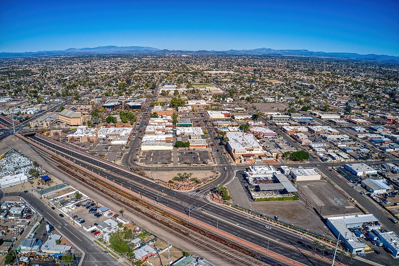 Aerial view of the Phoenix suburb of Glendale, Arizona. 