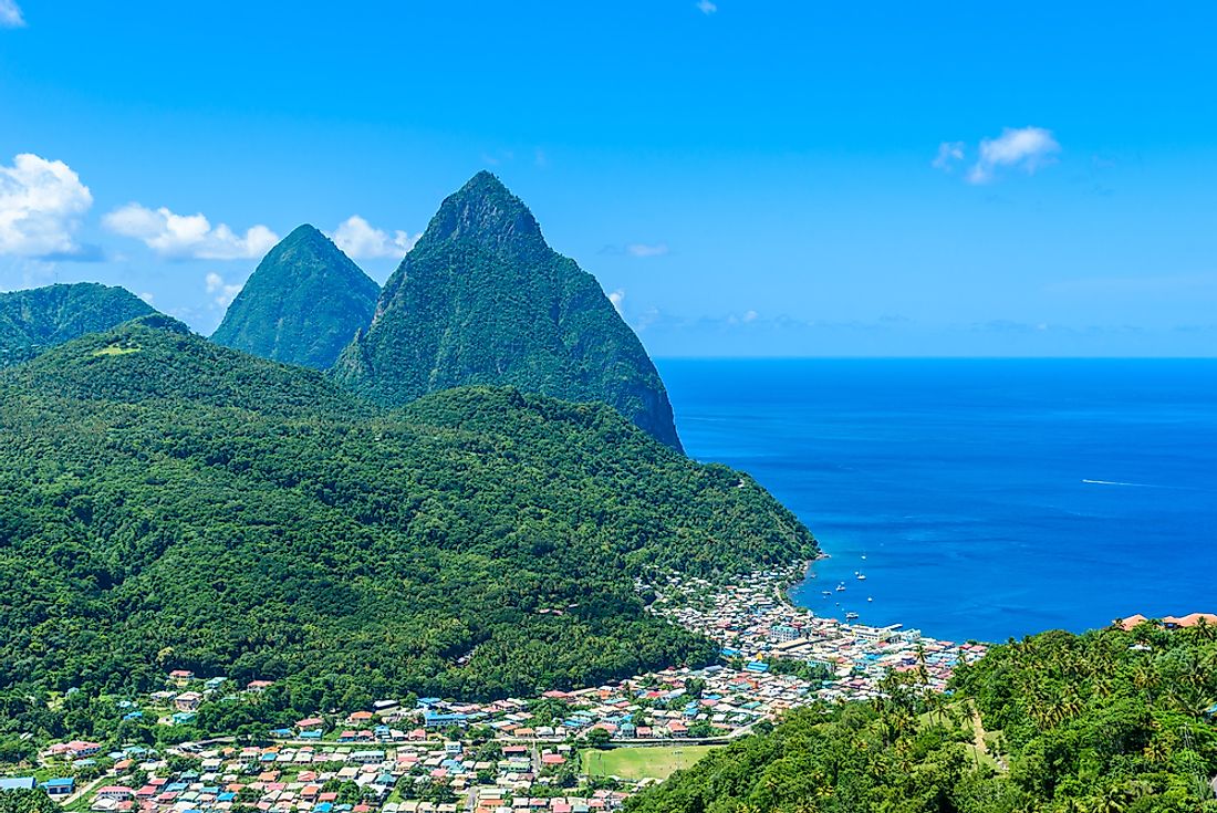 The Pitons next to the town of Soufriere in Saint Lucia.