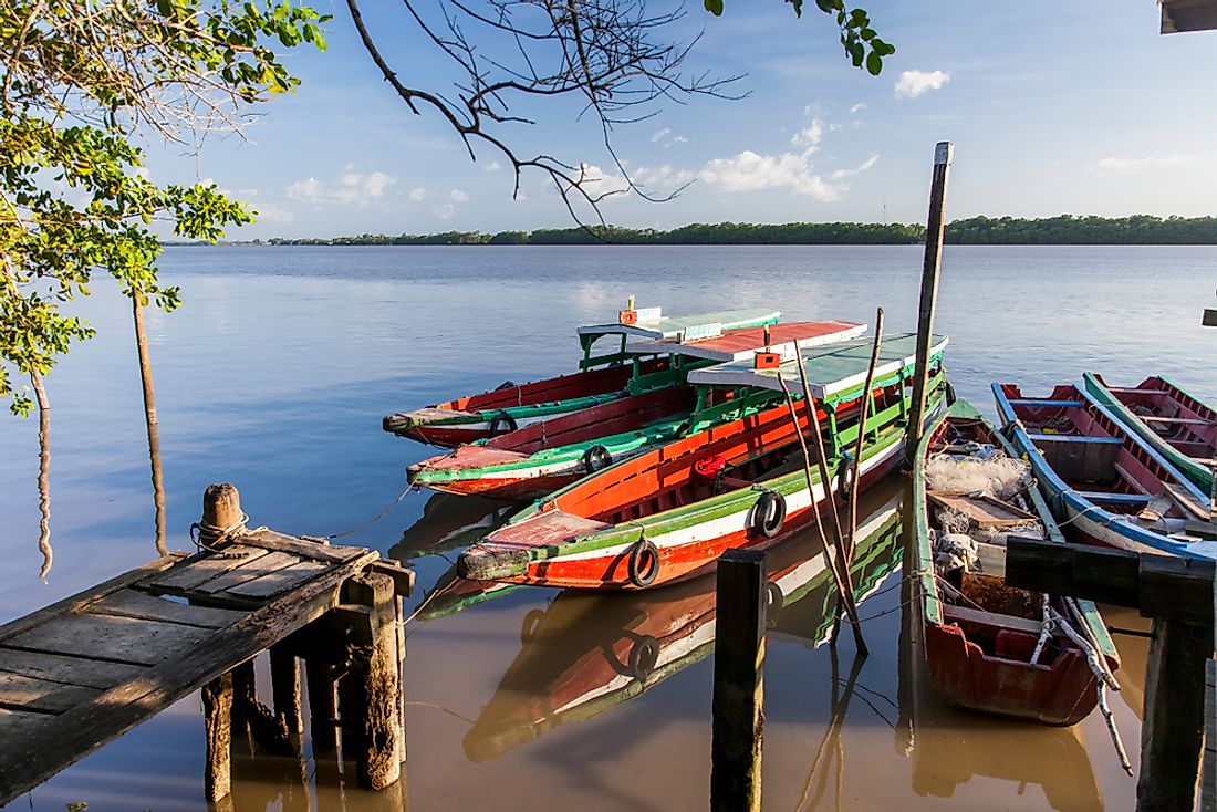 Traditional boats seen in Suriname. 