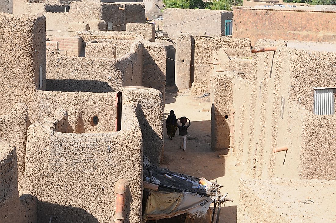 The Old Town fo Djenné, in Mali, is listed as a UNESCO World Heritage Site in danger. Editorial credit: Claudiovidri / Shutterstock.com.
