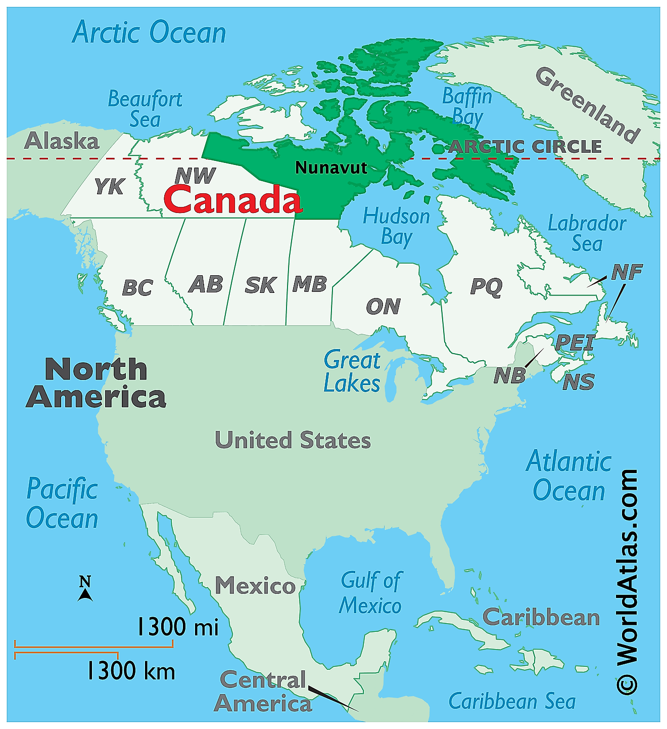 Map showing location of Nunavut in the world.