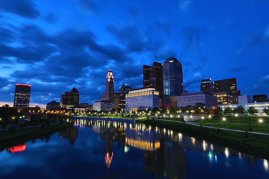 The night skyline of Columbus, Ohio, US