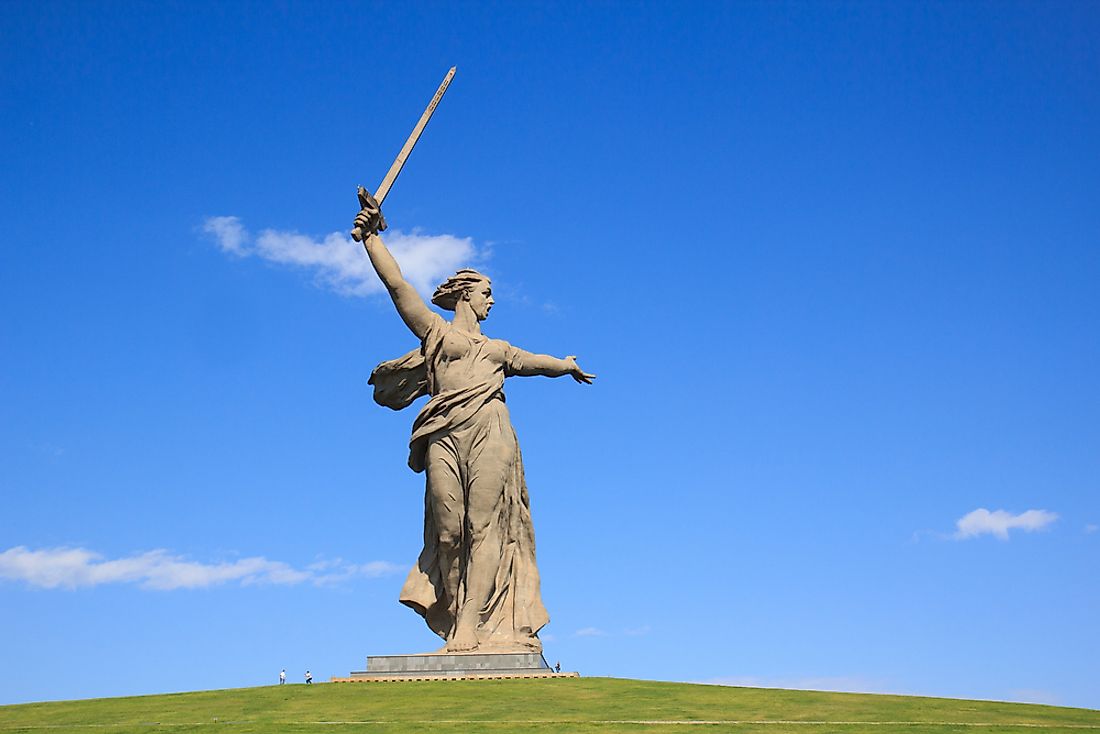 The Motherland Calls statue located in Volgograd, Russia. 
