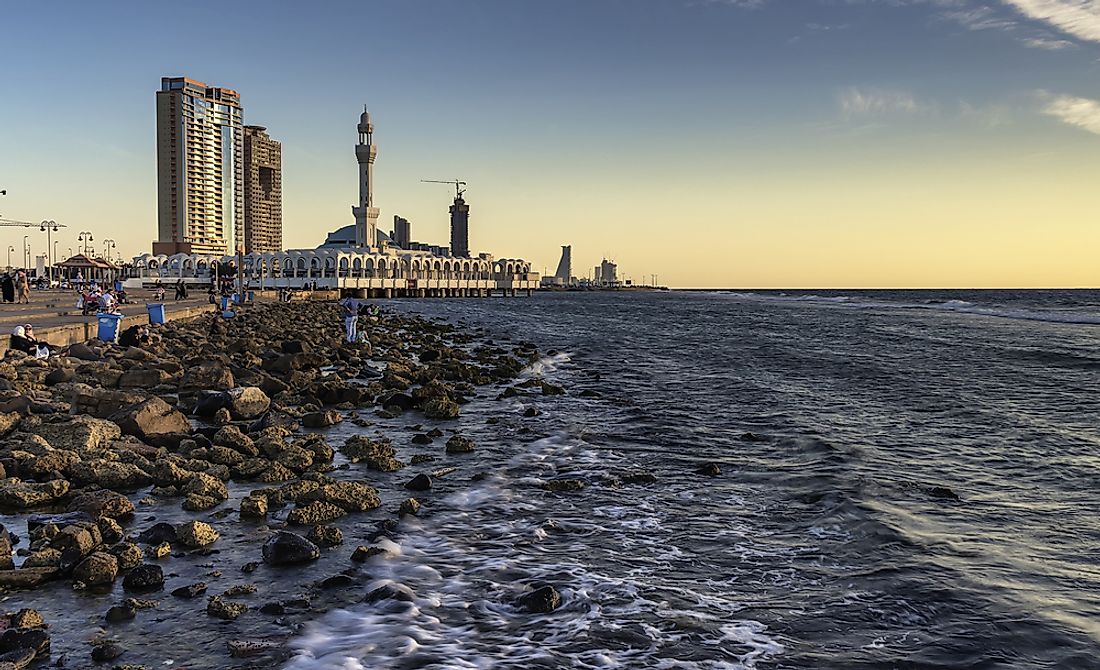 Jeddah, Saudi Arabia's second largest city, on the Red Sea. Editorial credit: drpyan / Shutterstock.com. 