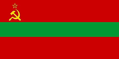 Horizontal red, green, red flag with with sickle, hammer, and star on canton