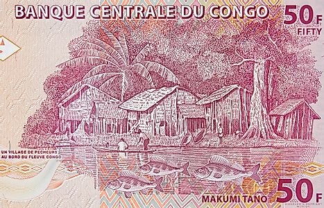 Fishermen village on Congo 50 francs (2007) banknote. 