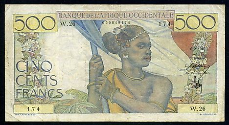 French West Africa 500 Francs banknote of 1946 Bank of West Africa - Banque de L'Afrique Occidentale.