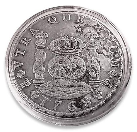 A silver 8-real coin. Spanish real was used in Argentina prior to the introduction of the peso.