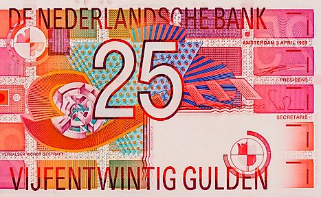 Portrait from Netherlands 25 Gulden 1989 Banknotes.