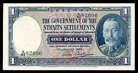 The obverse of a Straits Settlements 1 Straits dollar banknote from 1935.