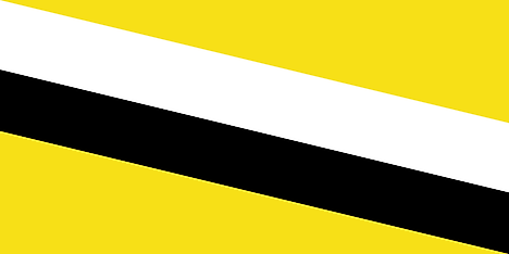 A yellow flag with black and white diagonal stripes was used by the Protectorate of Brunei.