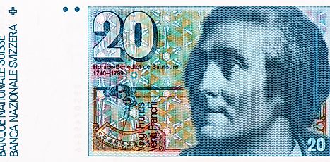 Portrait of Horace-Benedict de Saussure, a renowned scientist, mountaineer and Alpine explorer featured on Switzerland 20 Francs 1978 Banknotes.