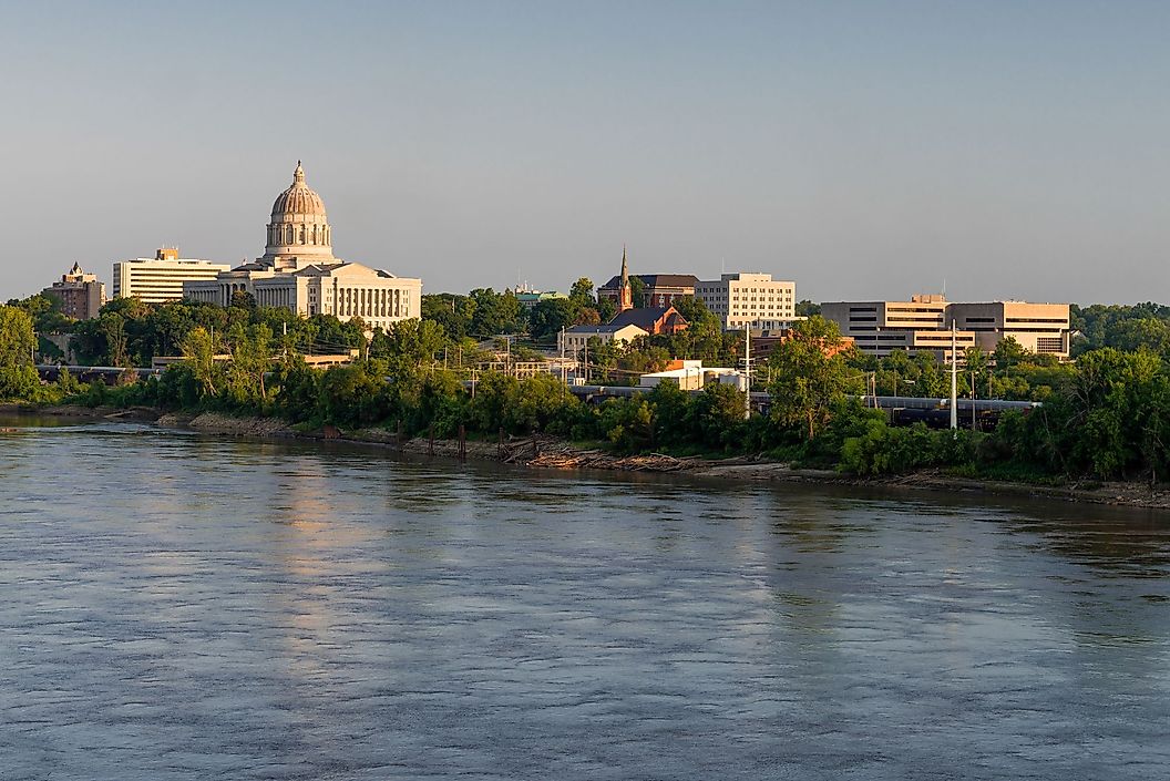 Downtown Jefferson City from across the Missouri River in Jefferson City, Missouri. 