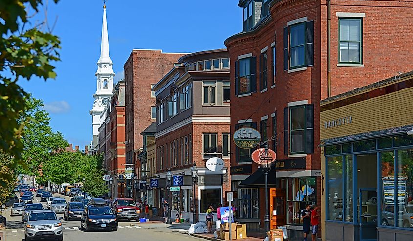 Historic buildings on Congress Street near Market Square in downtown Portsmouth, New Hampshire