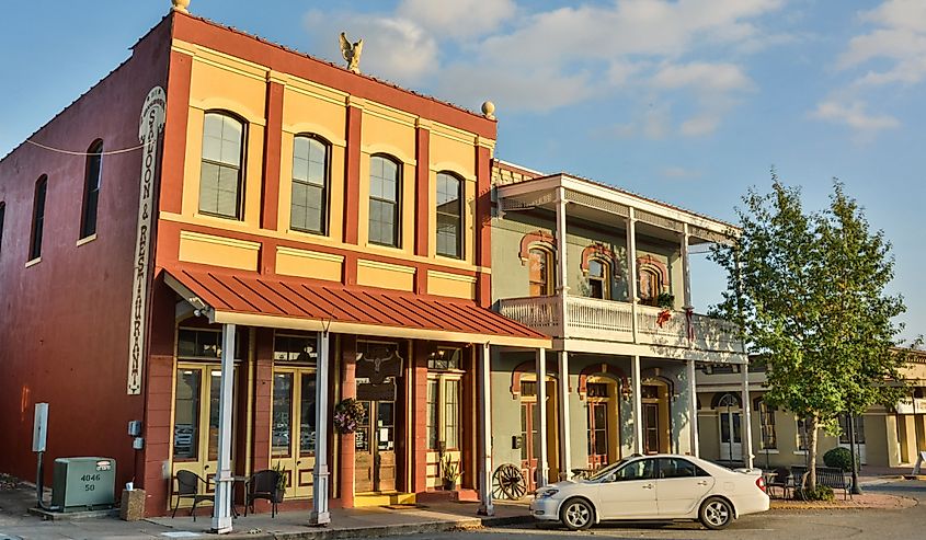  Exterior view of Dunlap Buildings, dating from 1870, in Brenham, TX,