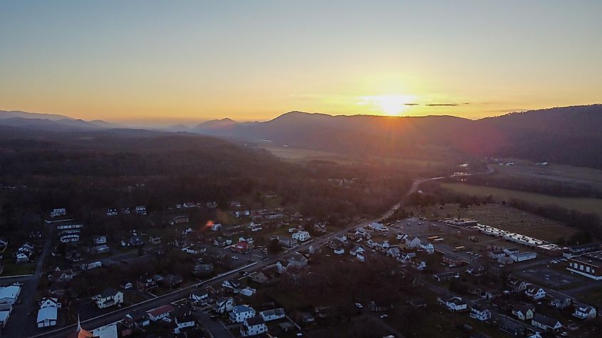 Sunset in the rural countryside town of Romney, West Virginia