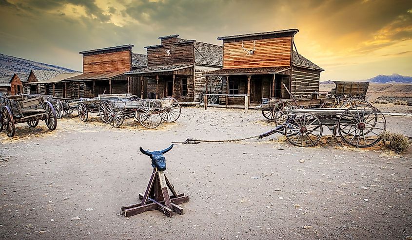 Old wooden wagons in a Ghost Town, Cody, Wyoming