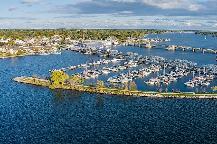 Aerial view of the boat harbor in Sturgeon Bay, Wisconsin.