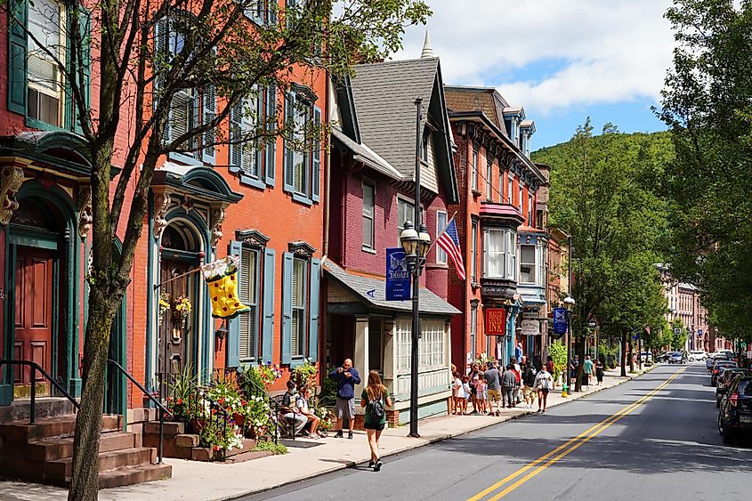 View of the historic town of Jim Thorpe (formerly Mauch Chunk) in the Lehigh Valley in Carbon County, Pennsylvania, via EQRoy / Shutterstock.com