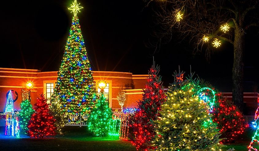 The colorful outdoor Christmas display in Strongsville, Ohio