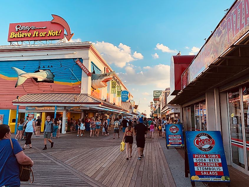 Boardwalk in Ocean City, Maryland, United States.