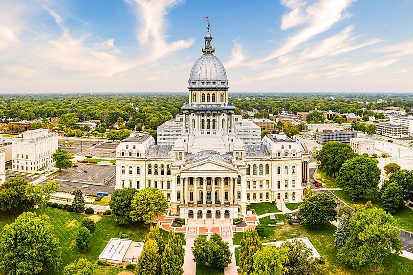 Drone view of Illinois State Capitol in Springfield, Illinois