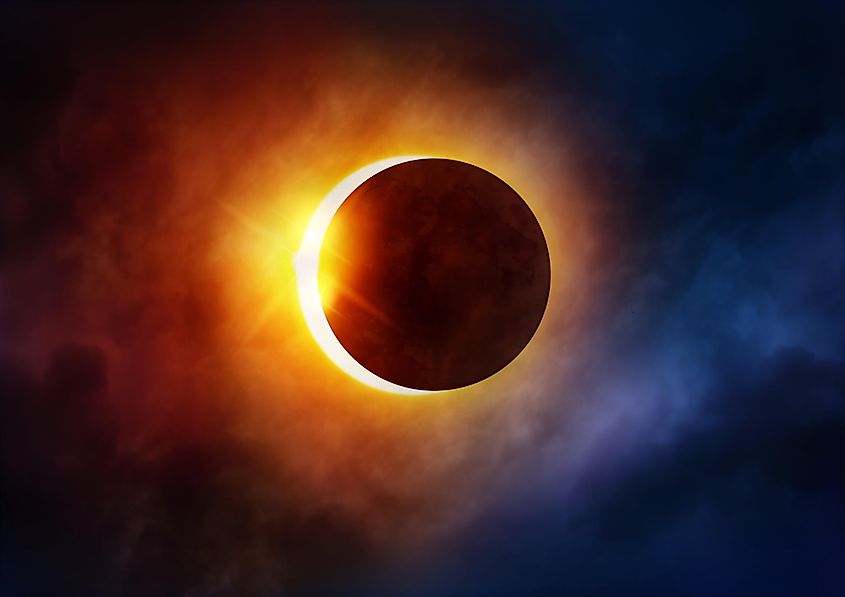 Solar Eclipse. The moon moving in front of the sun.