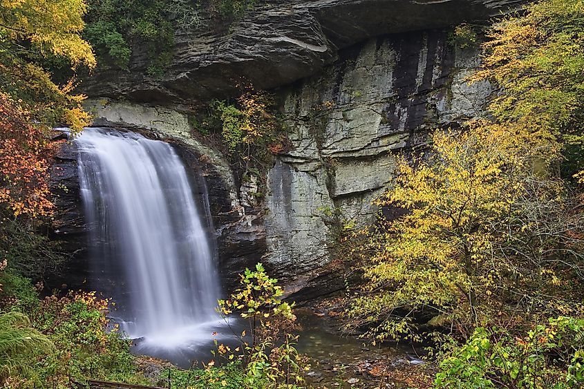 Autumn view of Looking Glass Falls, North Carolina.