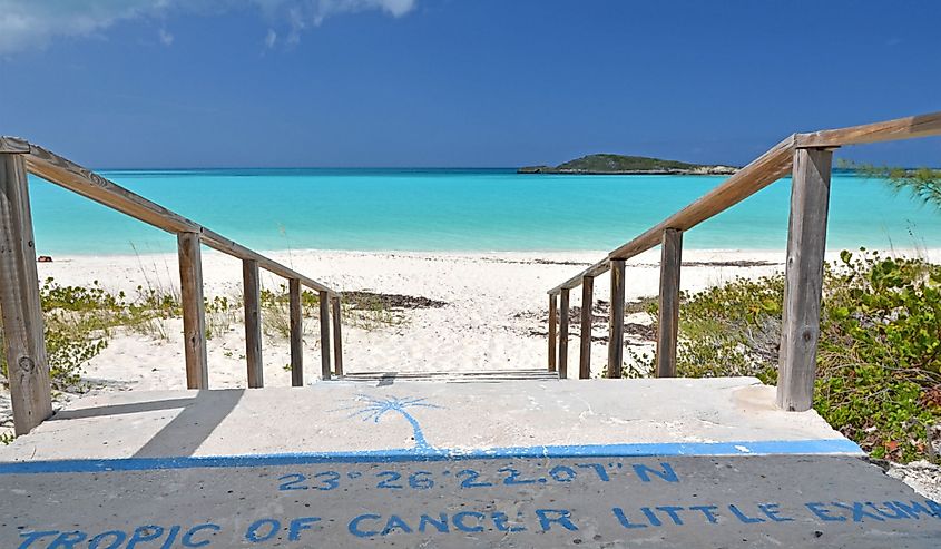 Tropic of Cancer mark at Little Exuma, Bahamas
