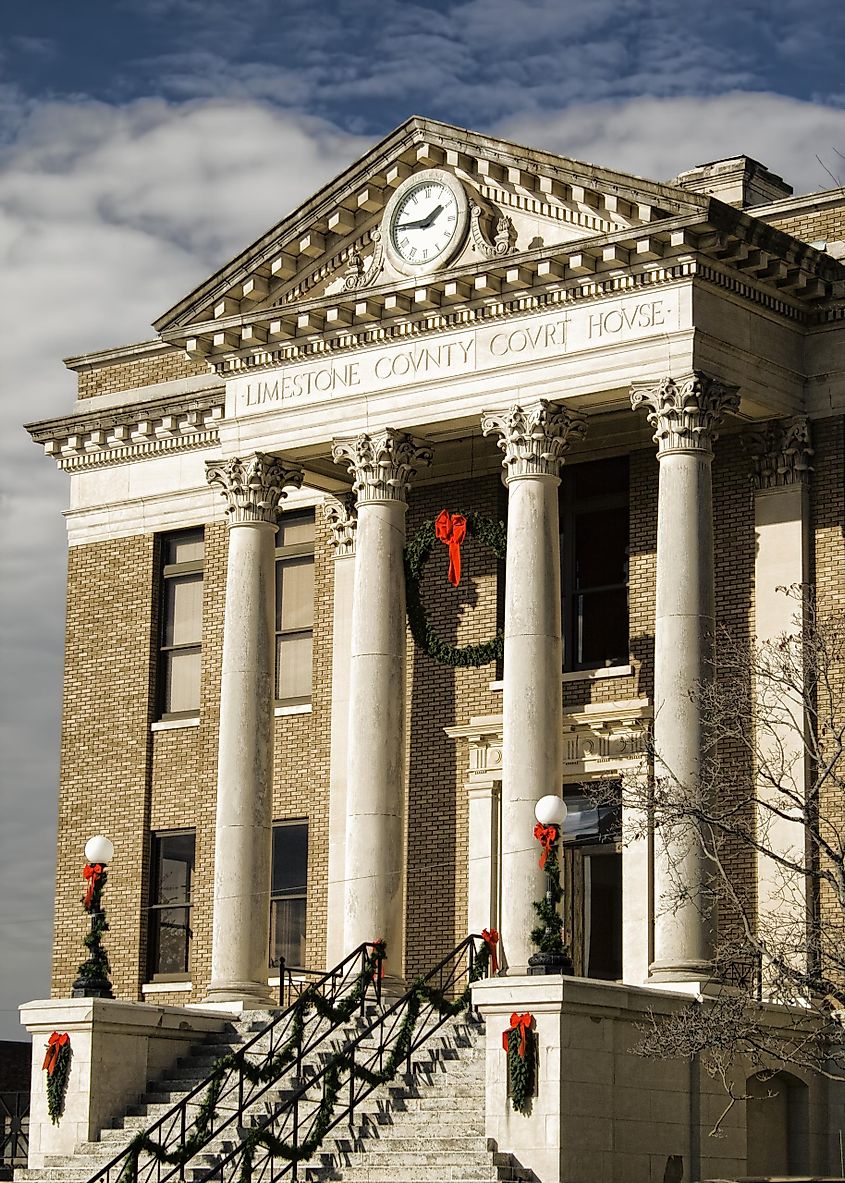Historical Athens Alabama USA Courthouse in Christmas Decor.