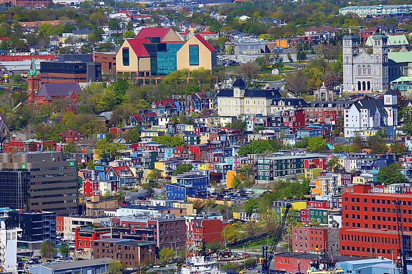 The colorful city of St. John's, NL as seen from above