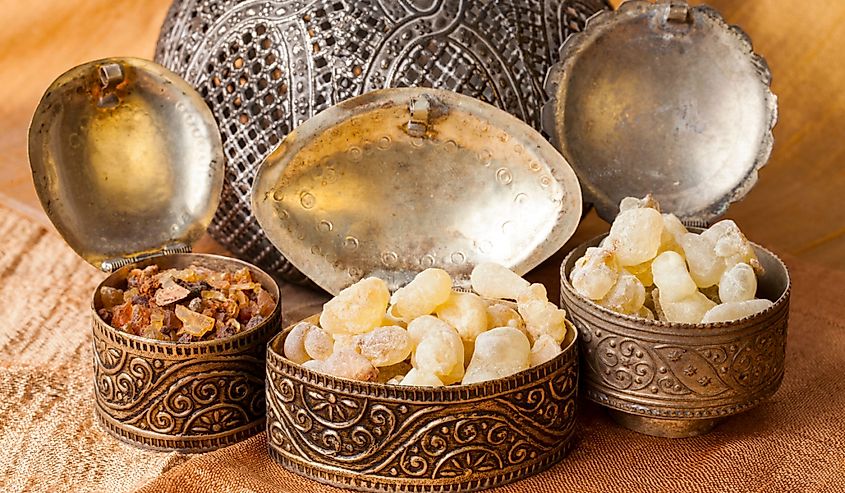 Frankincense is an aromatic resin, used for religious rites, incense and perfumes.