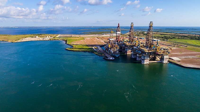 Off shore Oil Rig being constructed in Port near Corpus Christi Texas