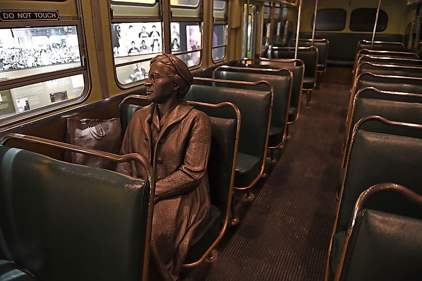 Sculpture of Rosa Parks inside bus at the National Civil Rights Museum. Credit: Gino Santa Maria / Shutterstock.com