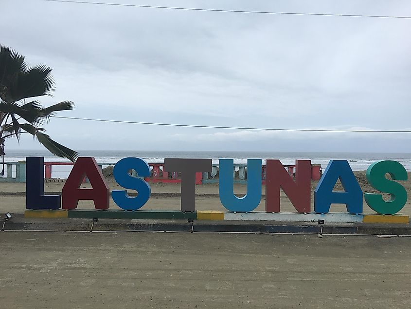 The colorful town sign for Las Tunas, Ecuador