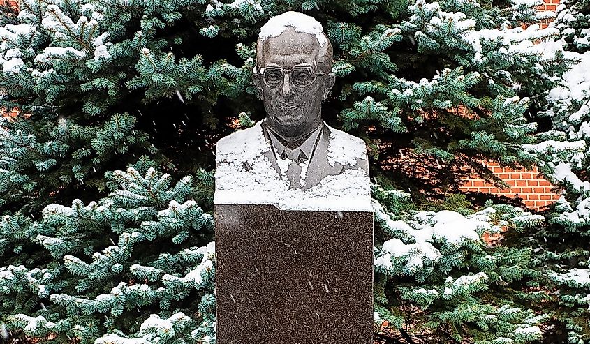 Monument at the grave of General Secretary of the CPSU Central Committee Yuri Andropov in the necropolis near the Kremlin wall on Red Square