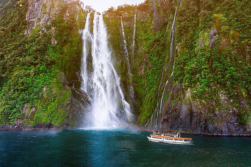 Stirling Falls at Milford Sound in South Island of New Zealan