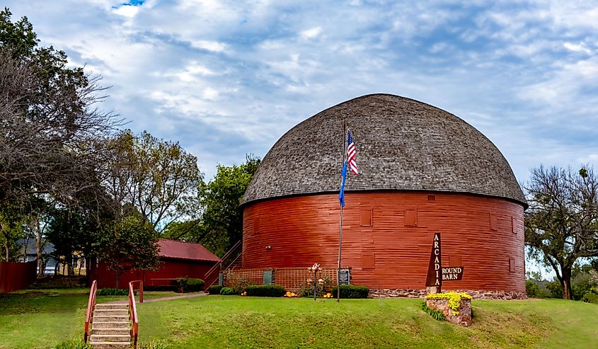 Route 66 famous Round Barn in Arcadia, Oklahoma.