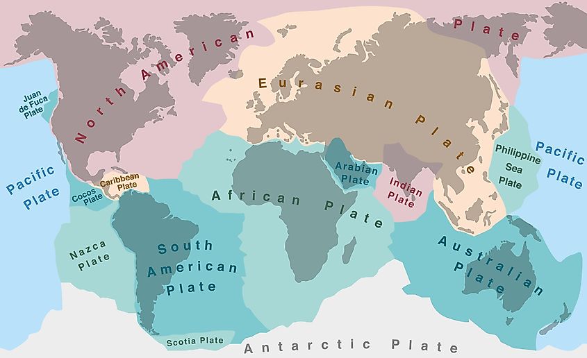 Map showing some of the major and minor tectonic plates.